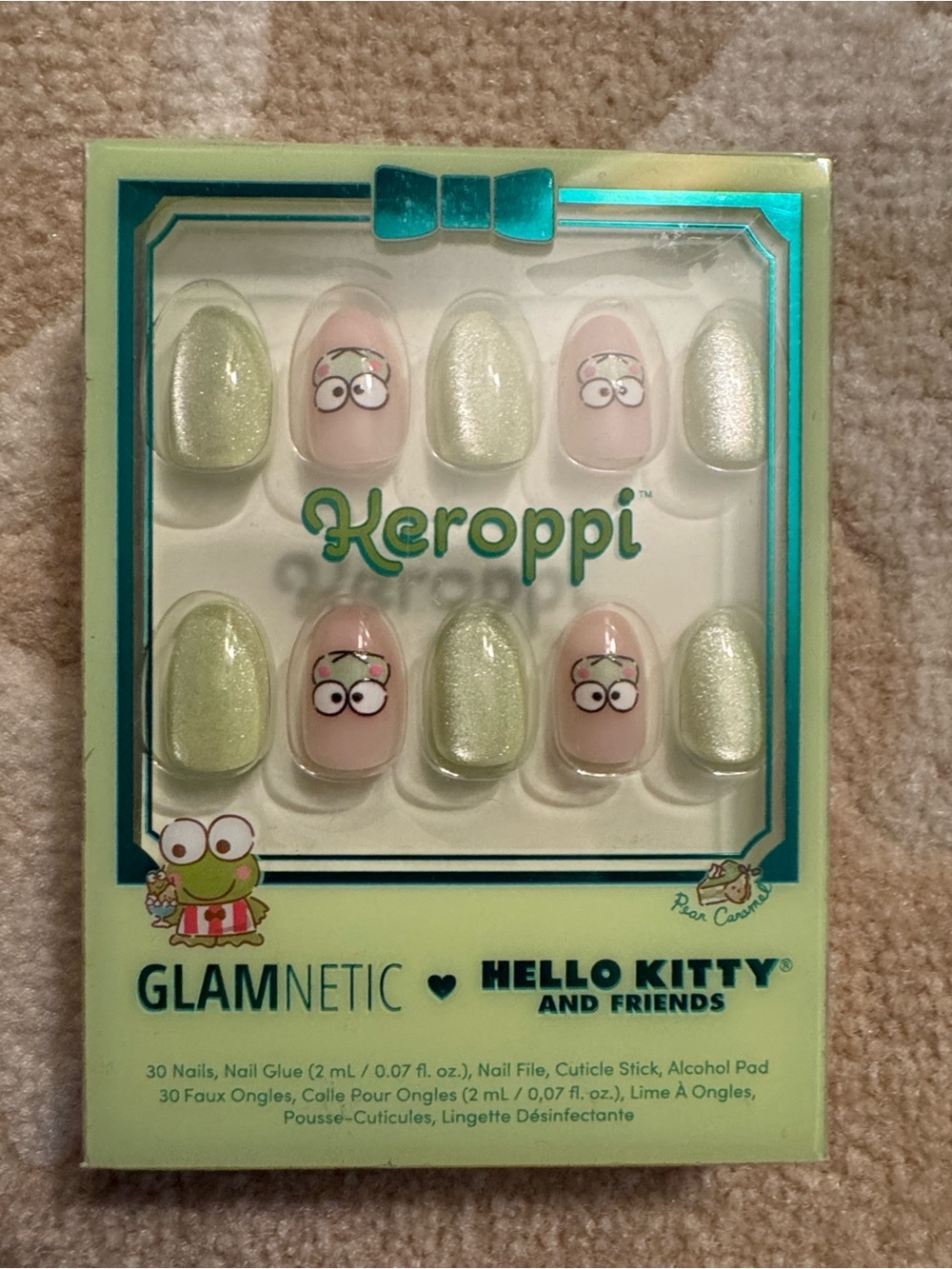 Keroppi x Hello Kitty Glamnetic Press-On Nails - Pale Green & Pink NIB